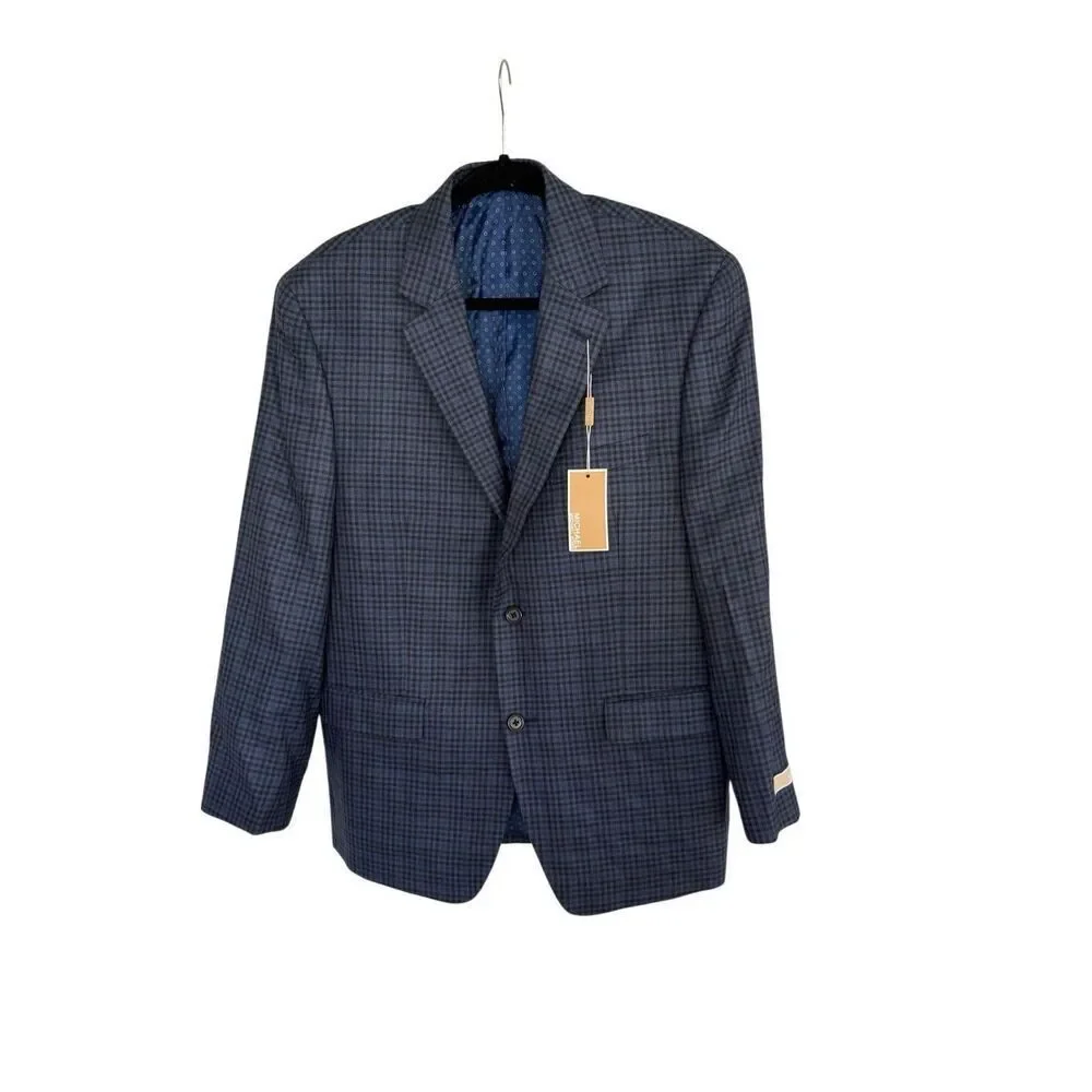 NWT Michael Kors Mens Blue Plaid Wool Silk Blend Blazer Sport Coat Jacket Sz 42